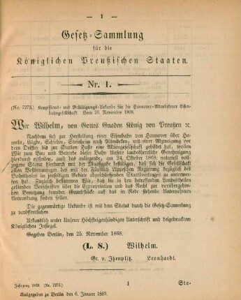 25. November 1868-25. December 1869 = Nr. 1-72