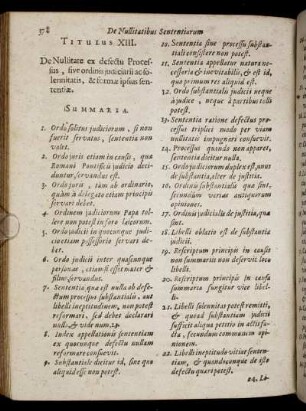 Titulus XIII. De Nullitate ex defectu Processus, sive ordinis judiciarii ac solennitatis, & formæ ipsus sententiæ.
