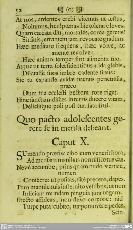 Quo pacto adolescentes gerere se in mensa debeant. Caput X