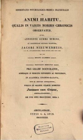 Diss. psycholog. med. inaug. de animi habitu, qualis in variis morbis chronicis observatur