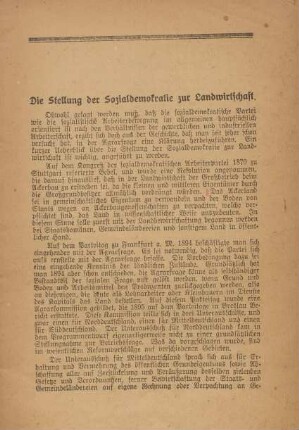 Die Stellung der Sozialdemokratie zur Landwirtschaft