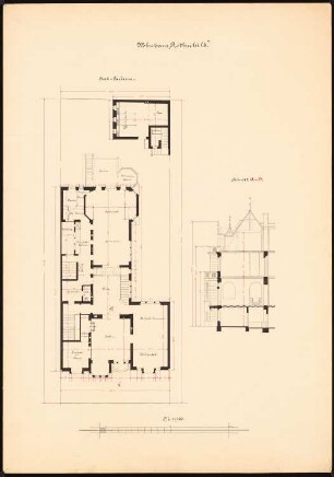 Wohnhaus Rothschild, Berlin: Grundriss Hochparterre, Querschnitt, 1:100