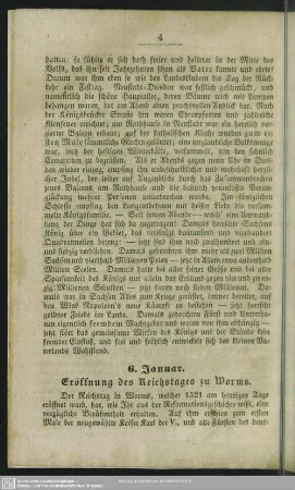 6. Januar. Eröffnung des Reichstages zu Worms