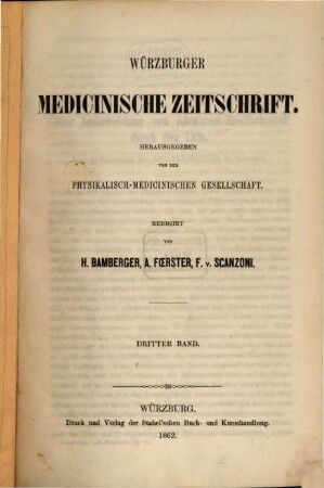 Würzburger medicinische Zeitschrift. 3. 1862