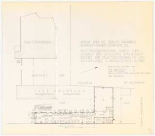 Maschinenfabrik Wisch und Co., Berlin-Spandau Erweiterungsbau: (Lichtpause von Inv.Nr. 35089): Grundriss 1.OG, Nutzungsänderung durch Verlegung des geplanten Aufenthaltsraumes vom Erweiterungsbau in den Seitenflügel, 1.OG, 1:100