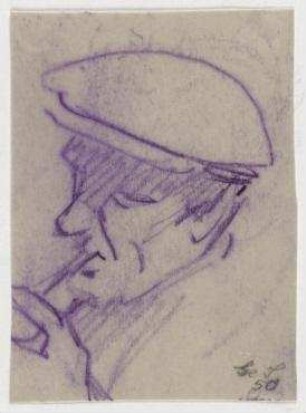 [o.T.]. Männerkopf mit Mütze