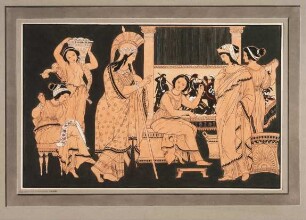 Athena bei der mit Webereien beschäftigten Penelope