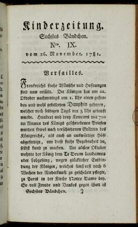 Nro. IX. vom 26. November 1781
