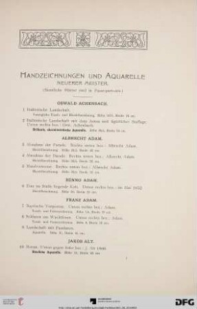 Handzeichnungen und Aquarelle neuerer Meister (Nr. 1-444)