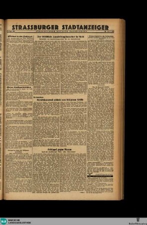 Straßburger neueste Nachrichten : amtliche Tageszeitung für das deutsche Elsass ; [...] ; Hauptausgabe Straßburg, Strassburger Stadtanzeiger