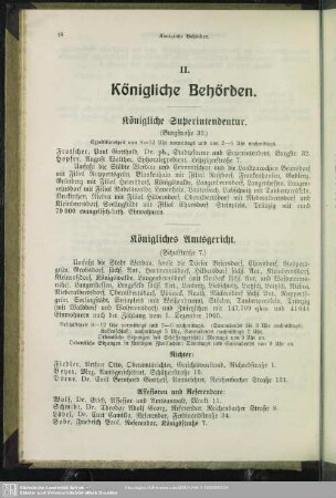 II. Behördenverzeichnis : II. Königliche Behörden