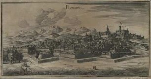 Ansicht von Pinerolo, Italien, Kupferstich, 1707