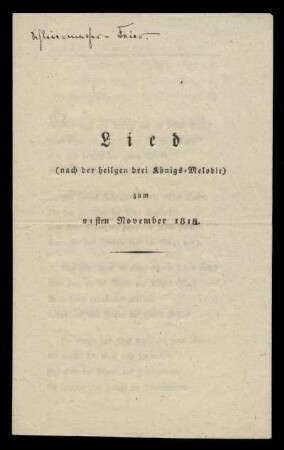 Lied (nach der heiligen drei Königs-Melodie) zum 21sten November 1818