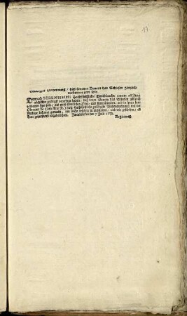 Gnädigste Verordnung, daß denenen [!] Bauern das Schiesen gäntzlich verbotten seyn solle : Zweybrücken den 7 Julii 1772