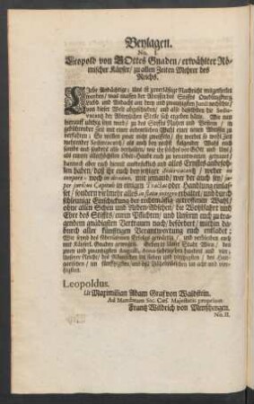 No. I. Leopold von GOttes Gnaden/ erwählter Römischer Käyser/ zu allen Zeiten Mehrer des Reichs