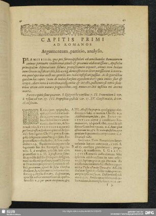 Capitis Primi Ad Romanos Argumentum, partitio, analysis