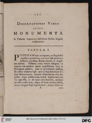 Dissertationes variae quibus monumenta in tabulas superiores distributa ordine singula explicantur