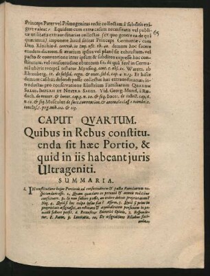 Caput Quartum. Quibus in Rebus constituenda sit haec Portio, & quid in iis habeant iuris Ultrageniti.