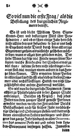 1. So viel nun die erste Frag / als die Bestellung des burgerlichen Regiments betrifft.
