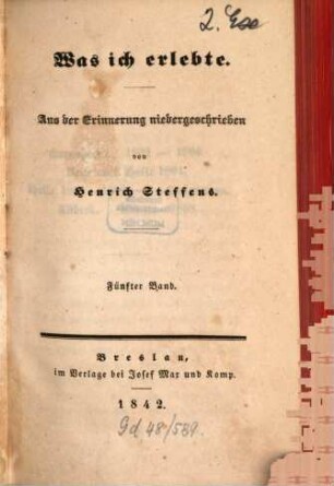Was ich erlebte : aus der Erinnerung niedergeschrieben, 5