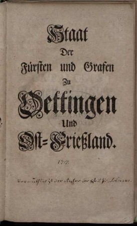 Staat Der Fürsten und Grafen Zu Oettingen Und Ost-Frießland