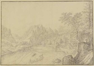 Flusslandschaft mir Holzfloß