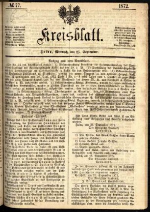 Ausgabe vom Mittwoch, den 25. September 1872.