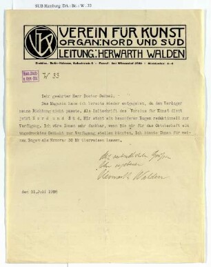 Brief an Richard Dehmel