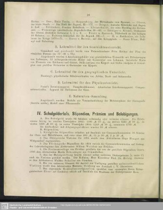 IV. Schulgelderlass. Stipendien, Prämien und Belobigungen