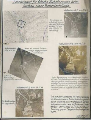 5 Fotos als Lehrbeispiel für falsche Sichtdeckung beim Ausbau einer Batteriestellung bei Bitschweiler (Luftbilder)