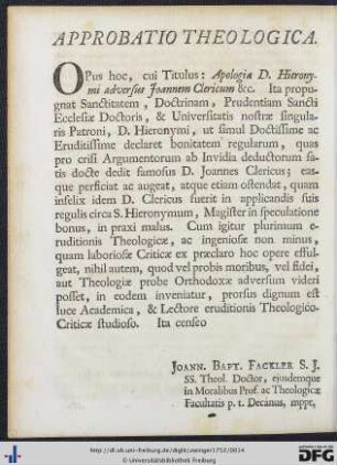 Approbatio Theologica.
