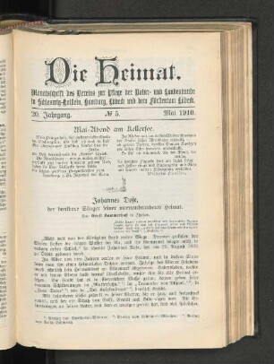 20. Jahrgang. No. 5. Mai 1910.