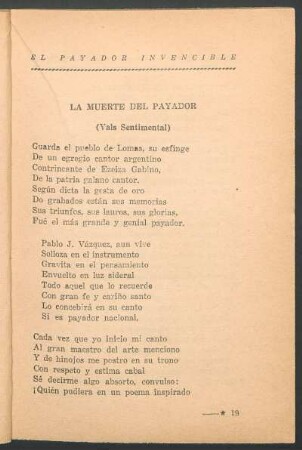 La muerte del payador : (Vals sentimental)
