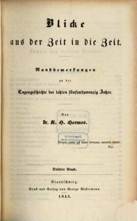 Blicke aus der Zeit in die Zeit : Randbemerkungen zu der Tagesgeschichte der letzten fünfundzwanzig Jahre, 3