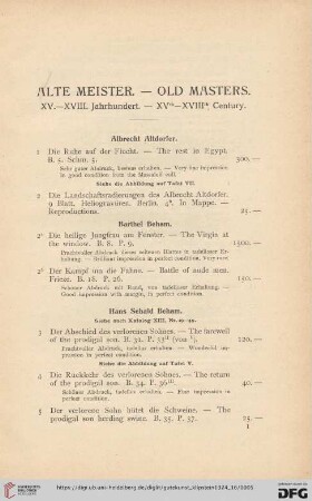Alte Meister. XV.-XVIII. Jahrhundert. Old Masters. XVth-XVIIIth Century (Nr. 1-115)