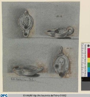 Zwei Zz.: Öllampe mit Maske, hss. No. 63 und hss. No. 39