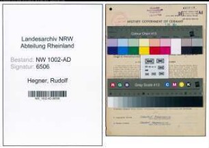 Entnazifizierung Rudolf Hegner, geb. 22.07.1908 (Verw.Obersekretaer)
