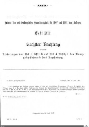 Hauptfinanzetat 1907-1908, Heft 18