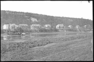 Zehren. Elbhäuser und Elbe mit Dampfer Pillnitz