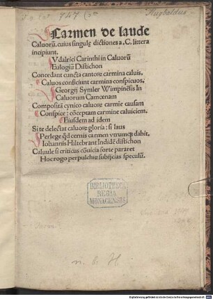 Carmen de laude Calvorum cuius singule dictiones a. C. littera incipiunt