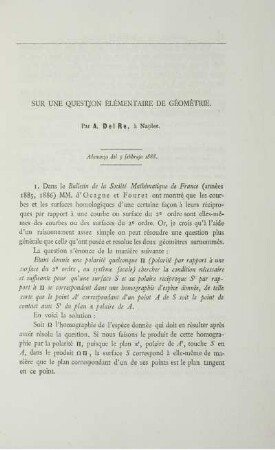 Sur une question élémentaire de géométrie.