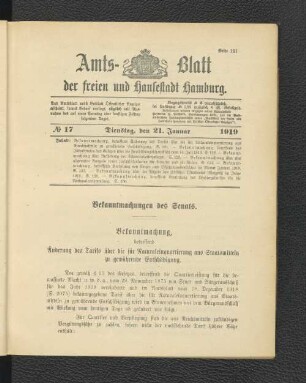 No.17, Dienstag, den 21. Januar 1919