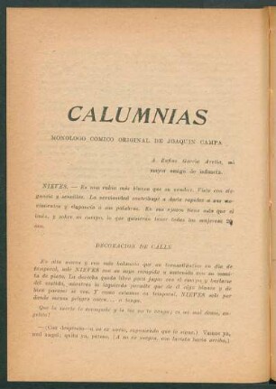 Calumnias : Monólogo cómico