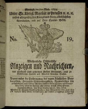 No. 19. Montags, den 7ten Maji, 1759.