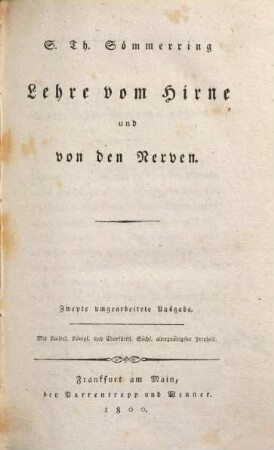 S. Th. Sömmerring Lehre vom Hirne und von den Nerven