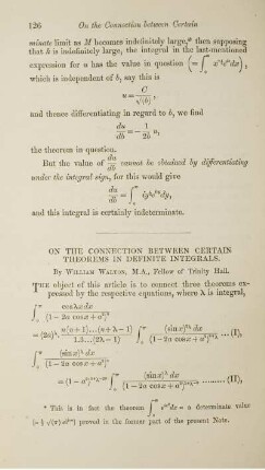 On the connection between certain theorems in definite integrals.