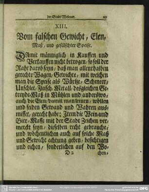 XIII. Vom falschen Gewicht, Elen, Maß- und gefäschter Speise
