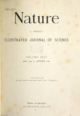 Nature : the international journal of science. 46. 1892