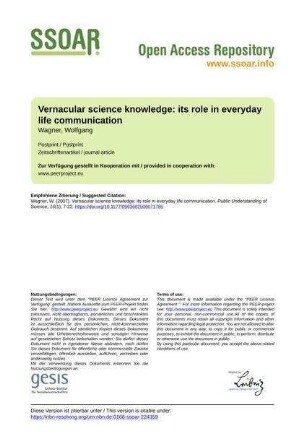 Vernacular science knowledge: its role in everyday life communication