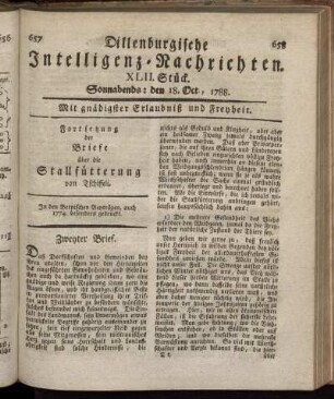 XLII. Stück. Sonnabends : den 18. Oct., 1788.